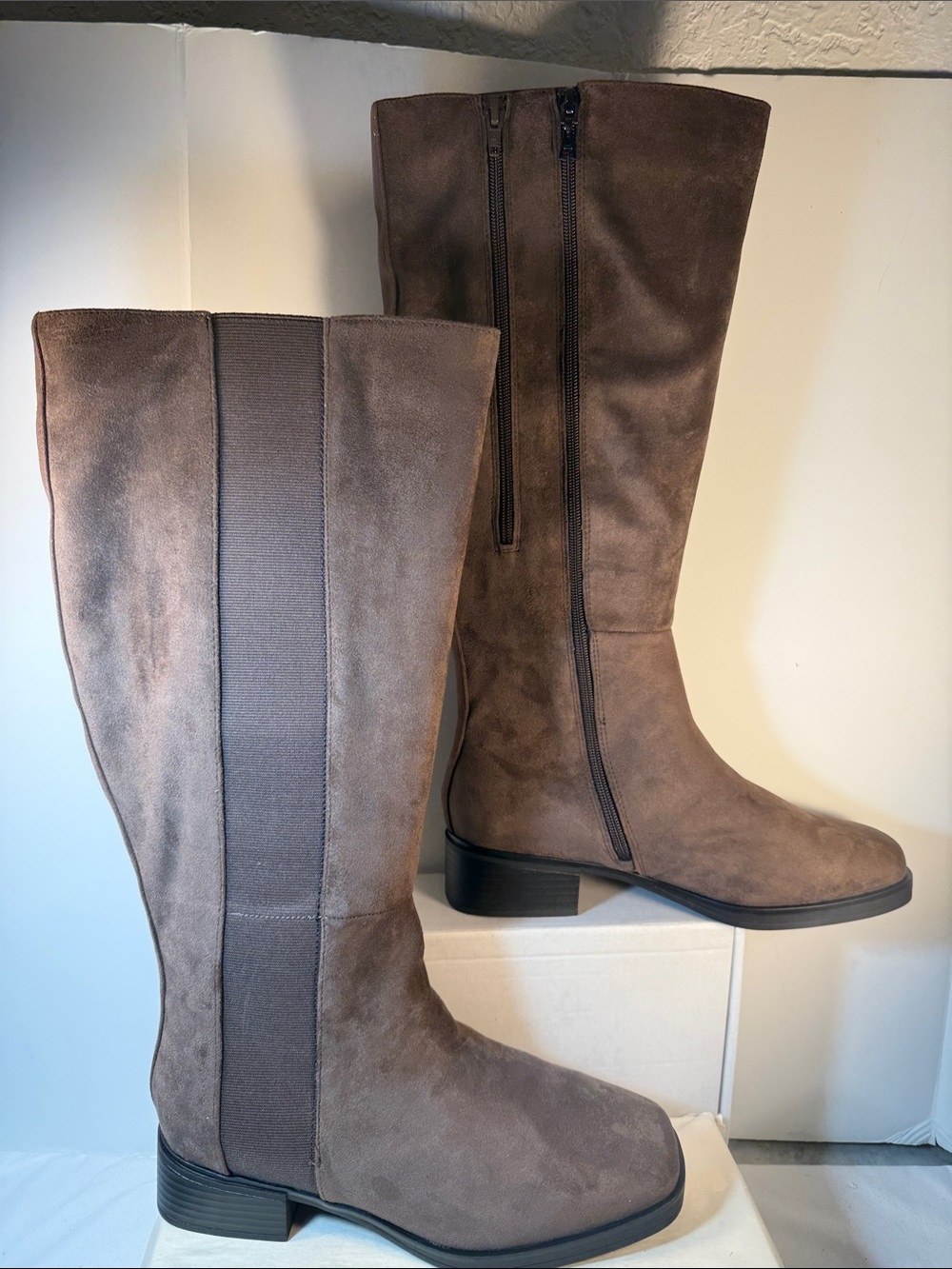 AEROSOLES Taupe Suede Over-the-Knee Zip Boots